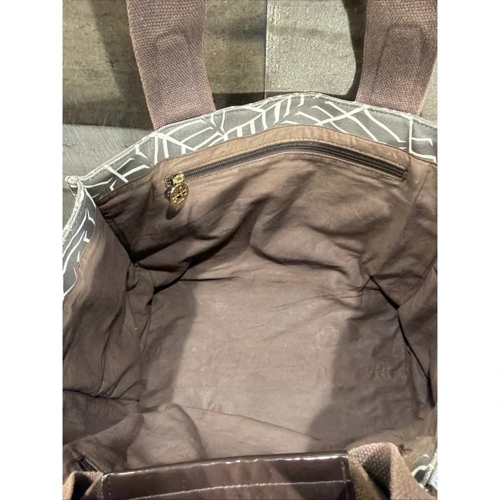 Tory Burch Tote Bag Purse Shoulder Bag Brown Jungle Print Canvas